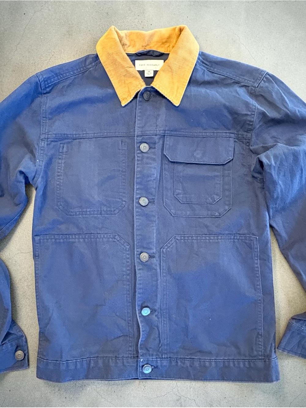 Free Assembly Blue Jacket with Tan Corduroy Collar. Size XS. Preppy. Clean